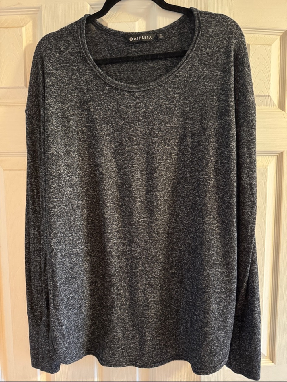 Athleta Heathered Charcoal Crewneck Long Sleeve Top